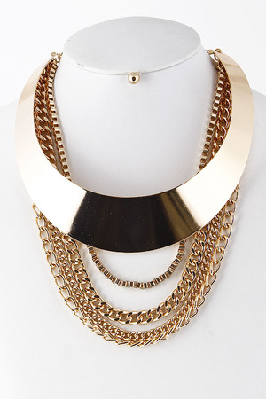 Metal Collar Plate Box Chain Layered Necklace 5DBH1